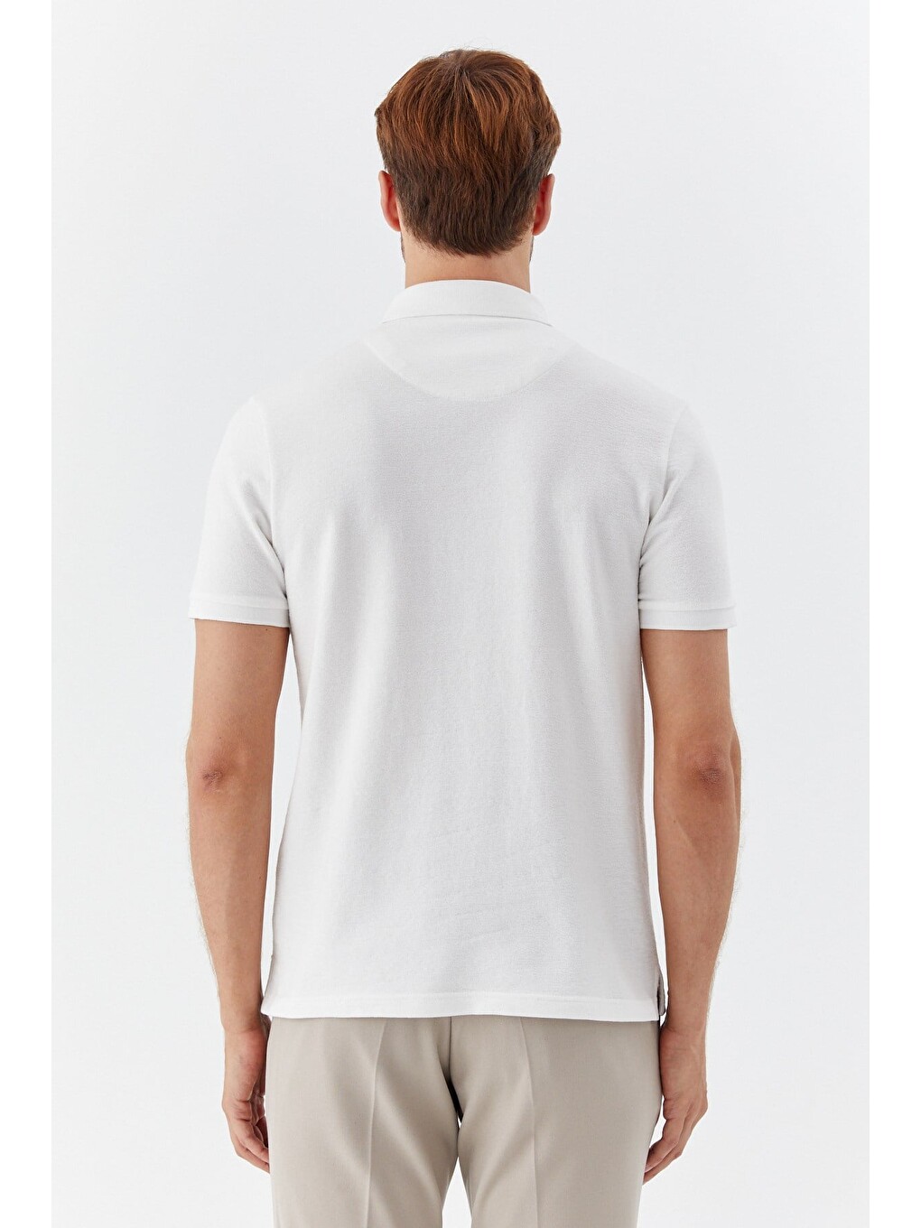 Ekru 100% Pamuk Çıtçıt Kapama Polo Yaka Kısa Kollu T-shirt-5