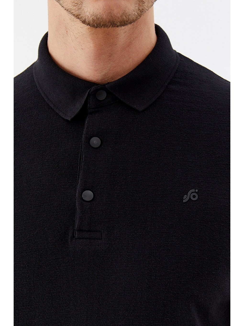 Siyah 100% Pamuk Çıtçıt Kapama Polo Yaka Kısa Kollu T-shirt-3