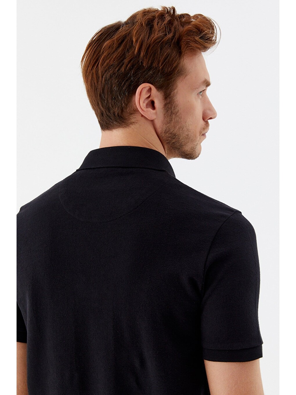Siyah 100% Pamuk Çıtçıt Kapama Polo Yaka Kısa Kollu T-shirt-4