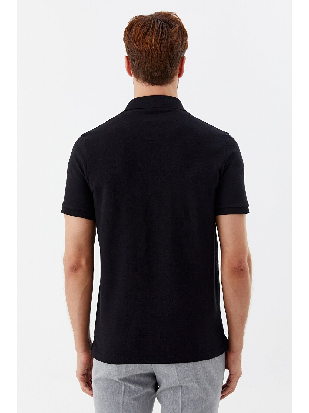 Siyah 100% Pamuk Çıtçıt Kapama Polo Yaka Kısa Kollu T-shirt-5