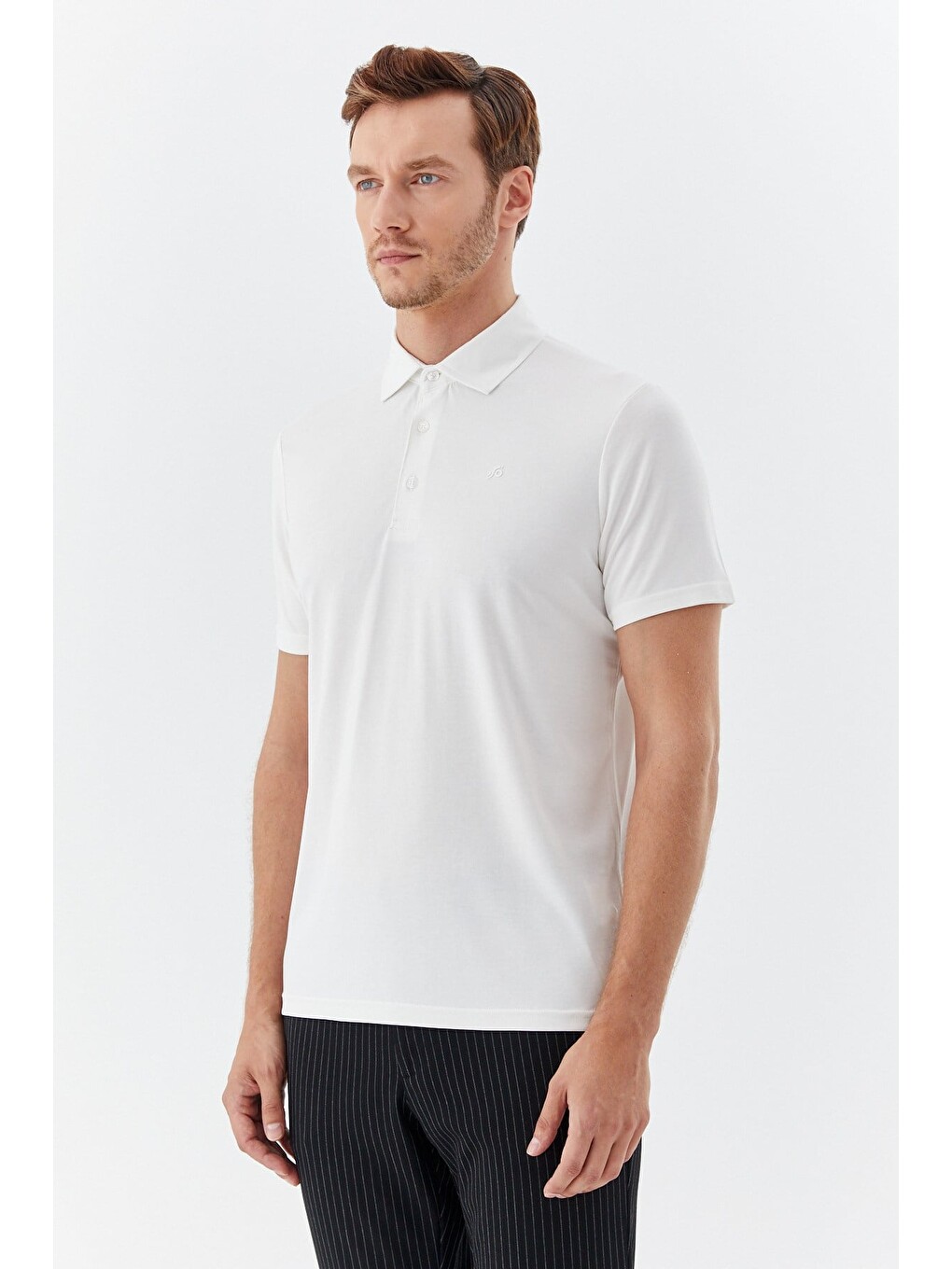 Ekru Modal Regular Fit Polo Yaka T-shirt-1