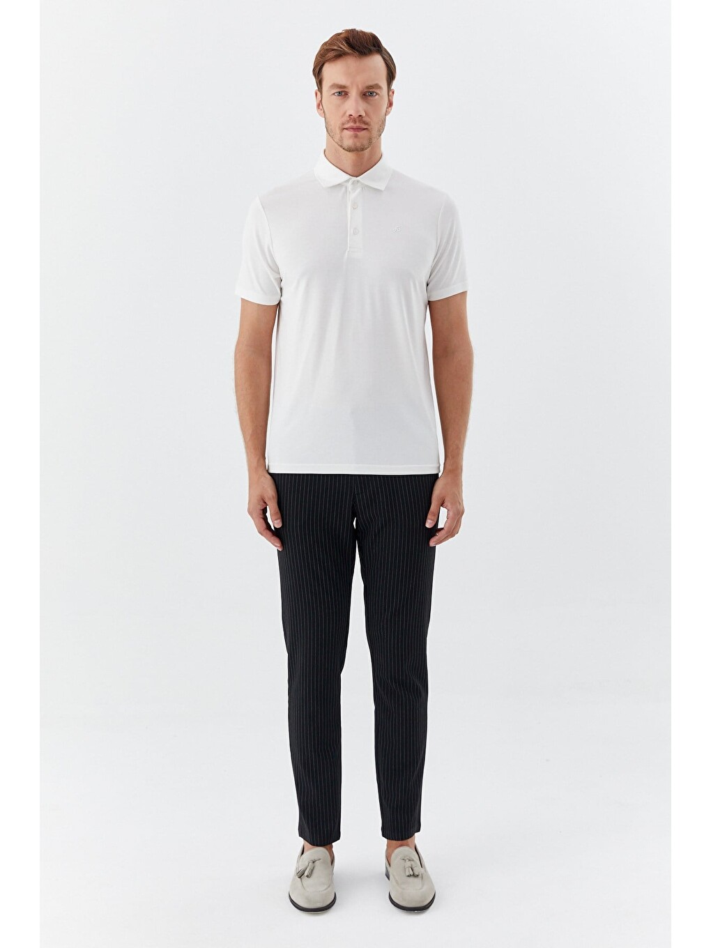 Ekru Modal Regular Fit Polo Yaka T-shirt-2