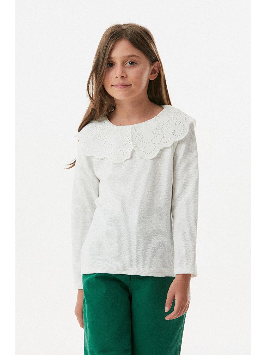 Ekru Fitilli Bebe Yaka  Kız Çocuk Bluz-3