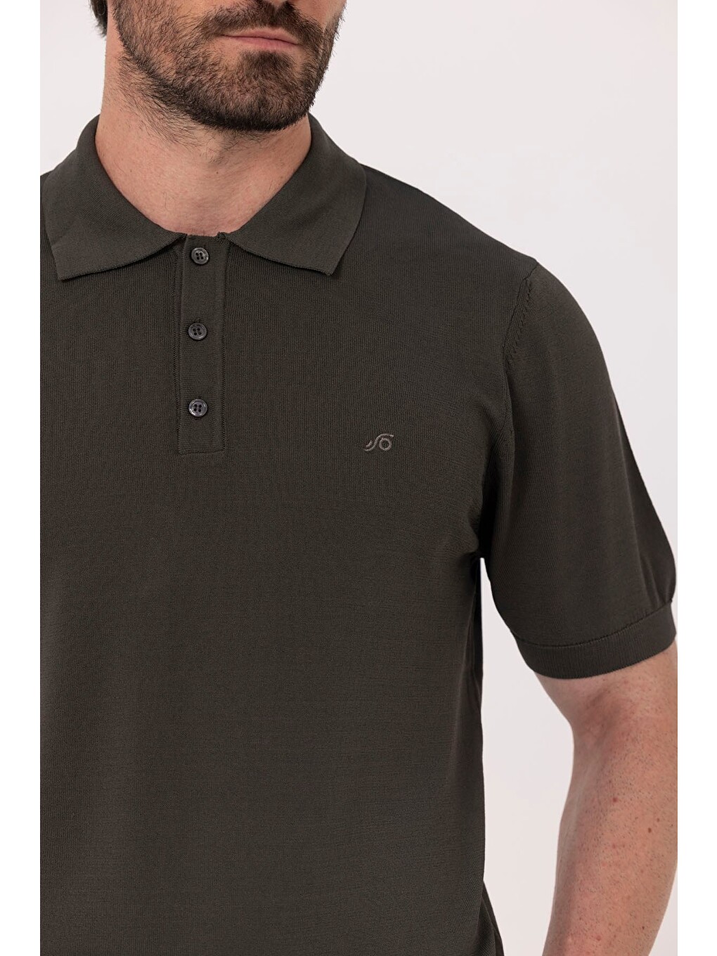 Koyu Yeşil Regular Fit Göğüs Nakış Detaylı Polo Yaka Triko T-shirt-2