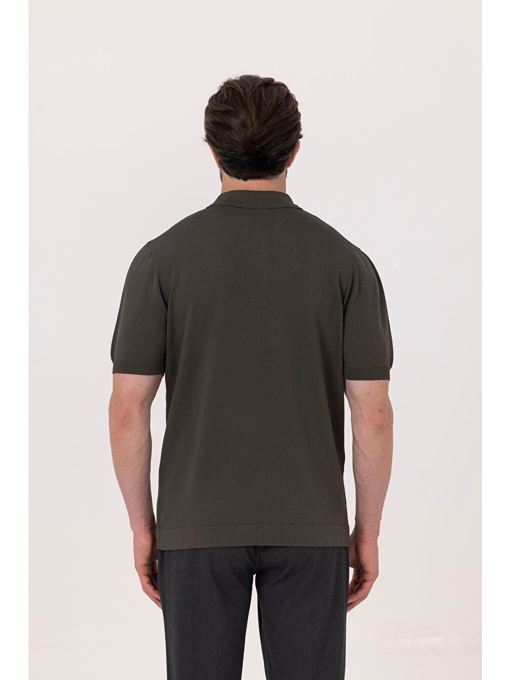 Koyu Yeşil Regular Fit Göğüs Nakış Detaylı Polo Yaka Triko T-shirt-3