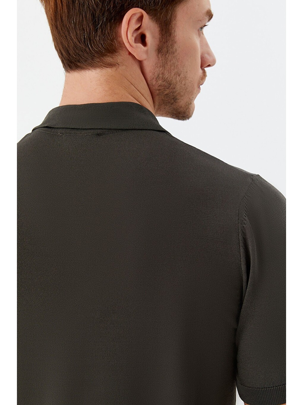 Koyu Yeşil Regular Fit Göğüs Nakış Detaylı Polo Yaka Triko T-shirt-4