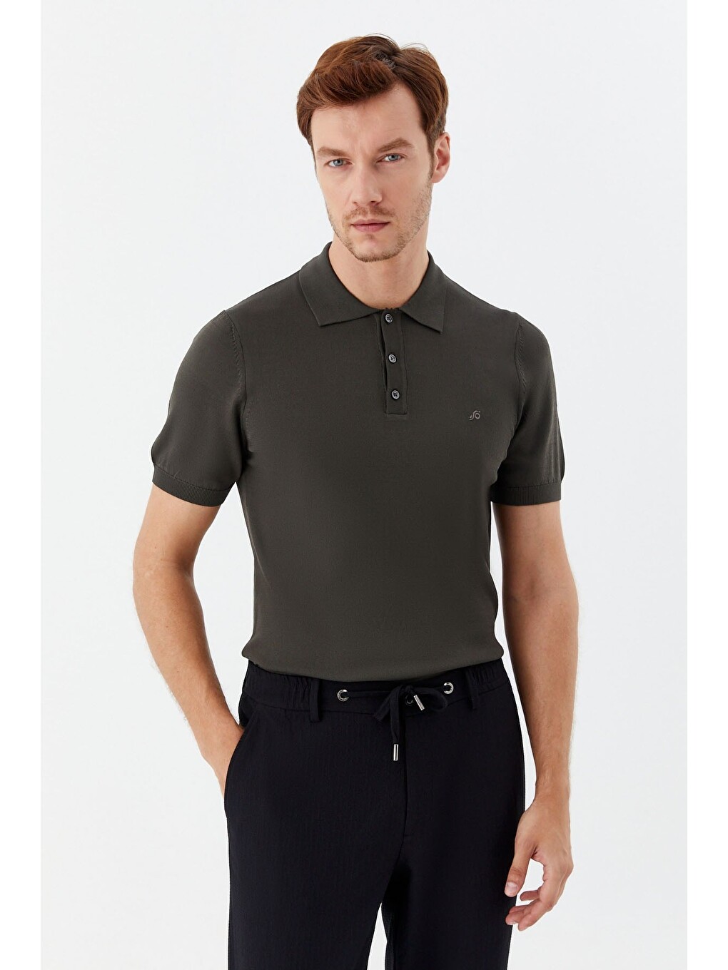 Koyu Yeşil Regular Fit Göğüs Nakış Detaylı Polo Yaka Triko T-shirt-5