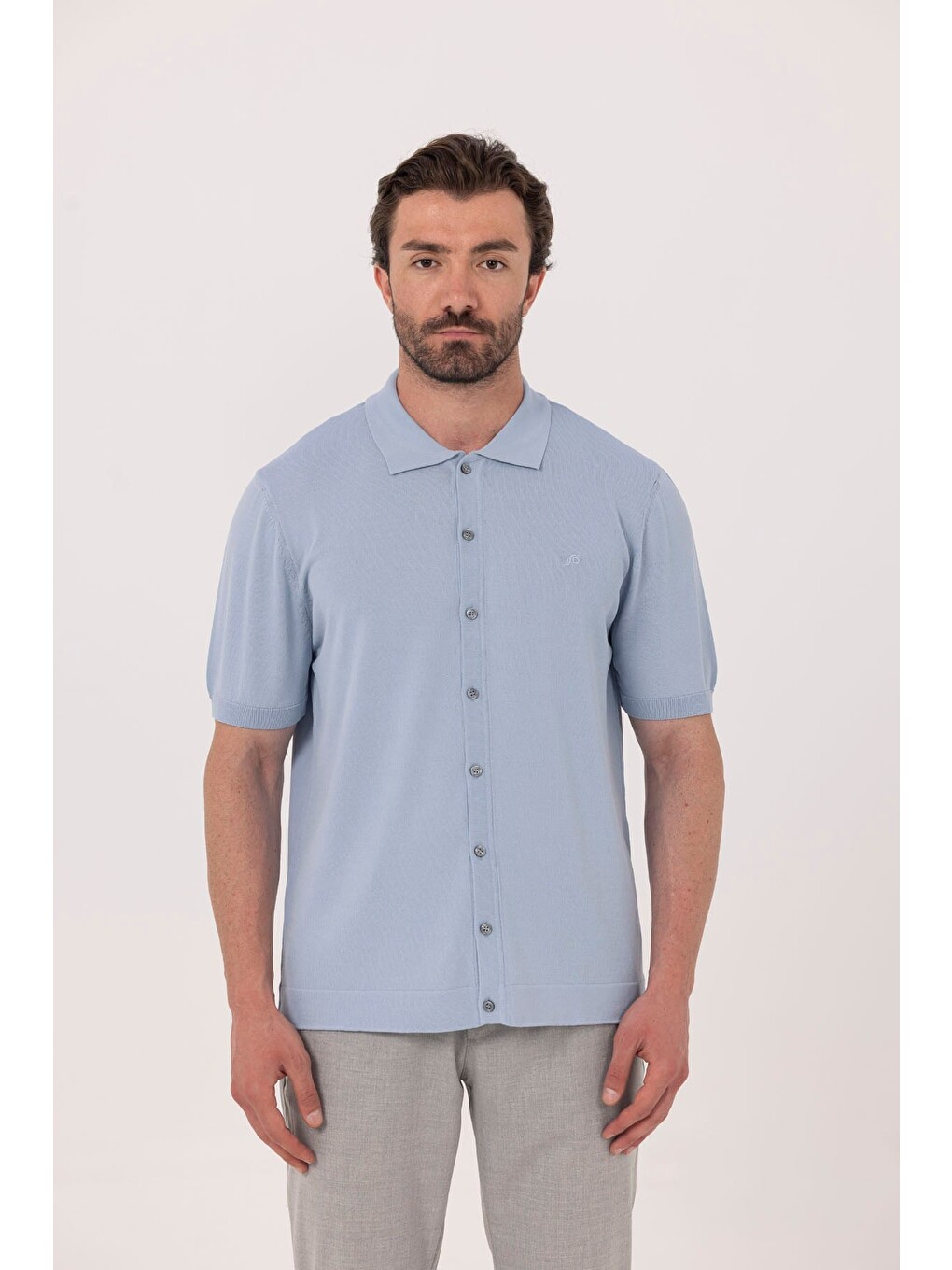 Açık Mavi Regular Fit Triko Polo Yaka Erkek Gömlek