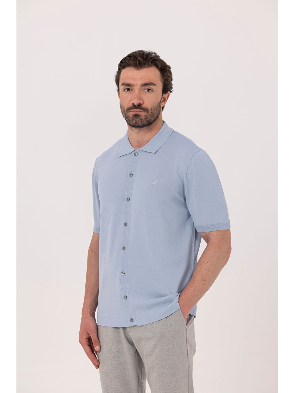 Açık Mavi Regular Fit Triko Polo Yaka Erkek Gömlek-1