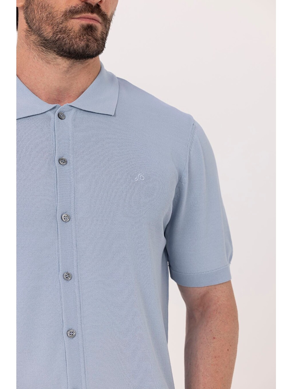 Açık Mavi Regular Fit Triko Polo Yaka Erkek Gömlek-3