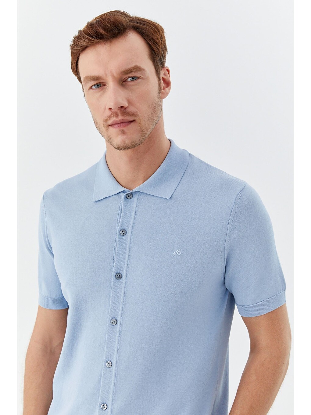 Açık Mavi Regular Fit Triko Polo Yaka Erkek Gömlek-5