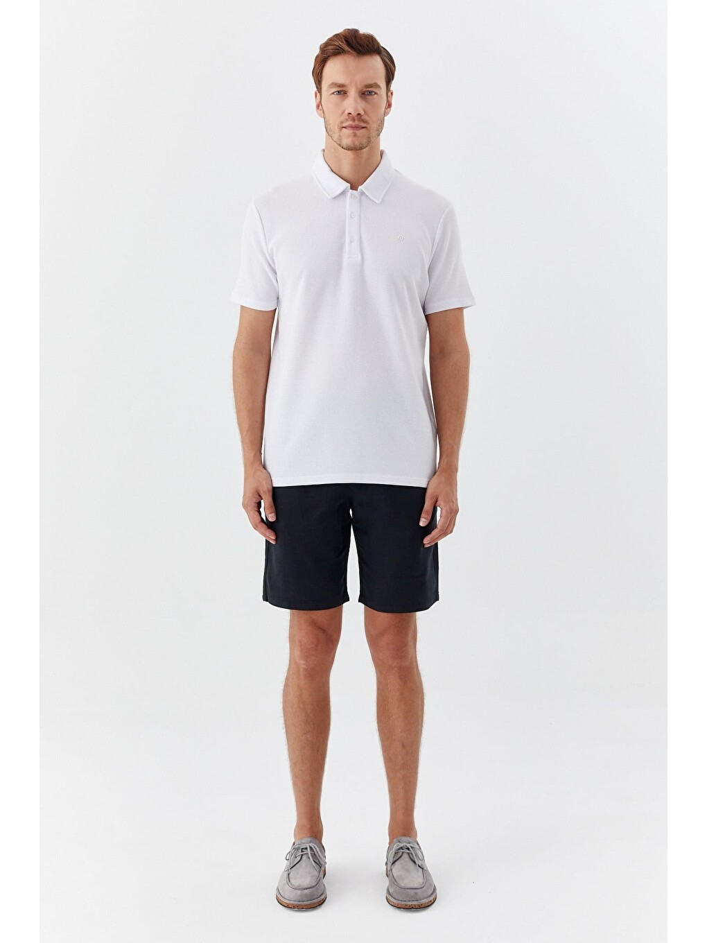 Ekru Piti Kare Desenli Pamuklu Polo Yaka T-shirt-2