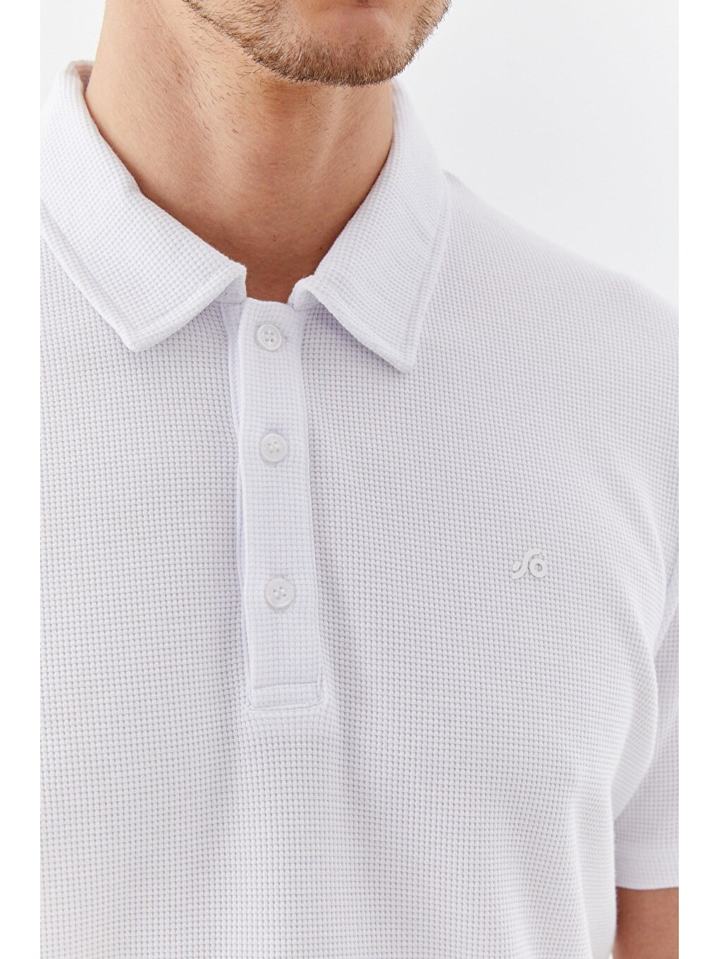 Ekru Piti Kare Desenli Pamuklu Polo Yaka T-shirt-3