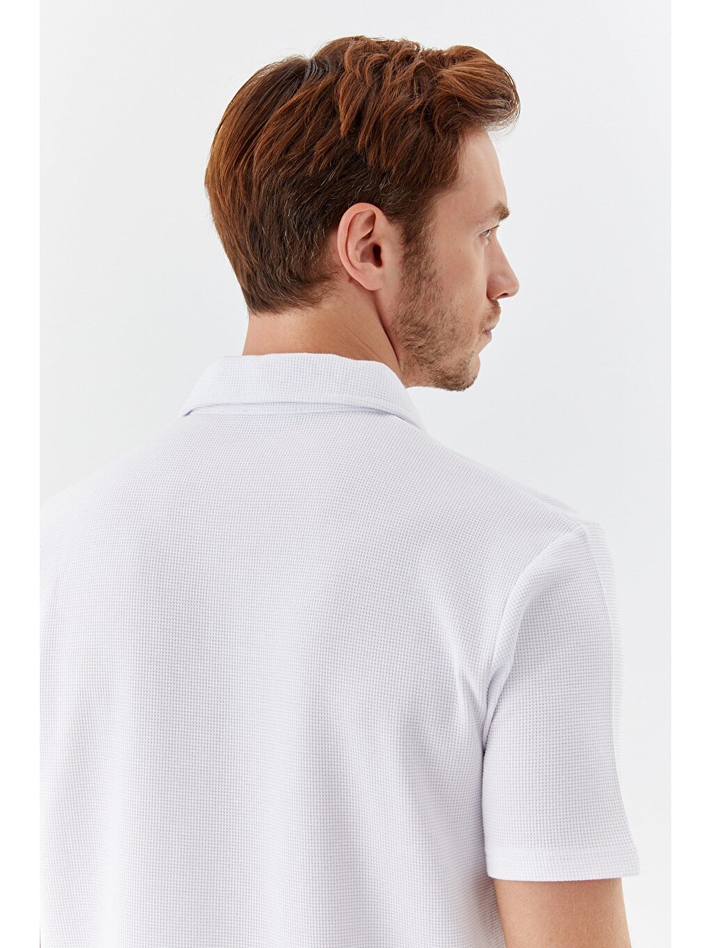 Ekru Piti Kare Desenli Pamuklu Polo Yaka T-shirt-4