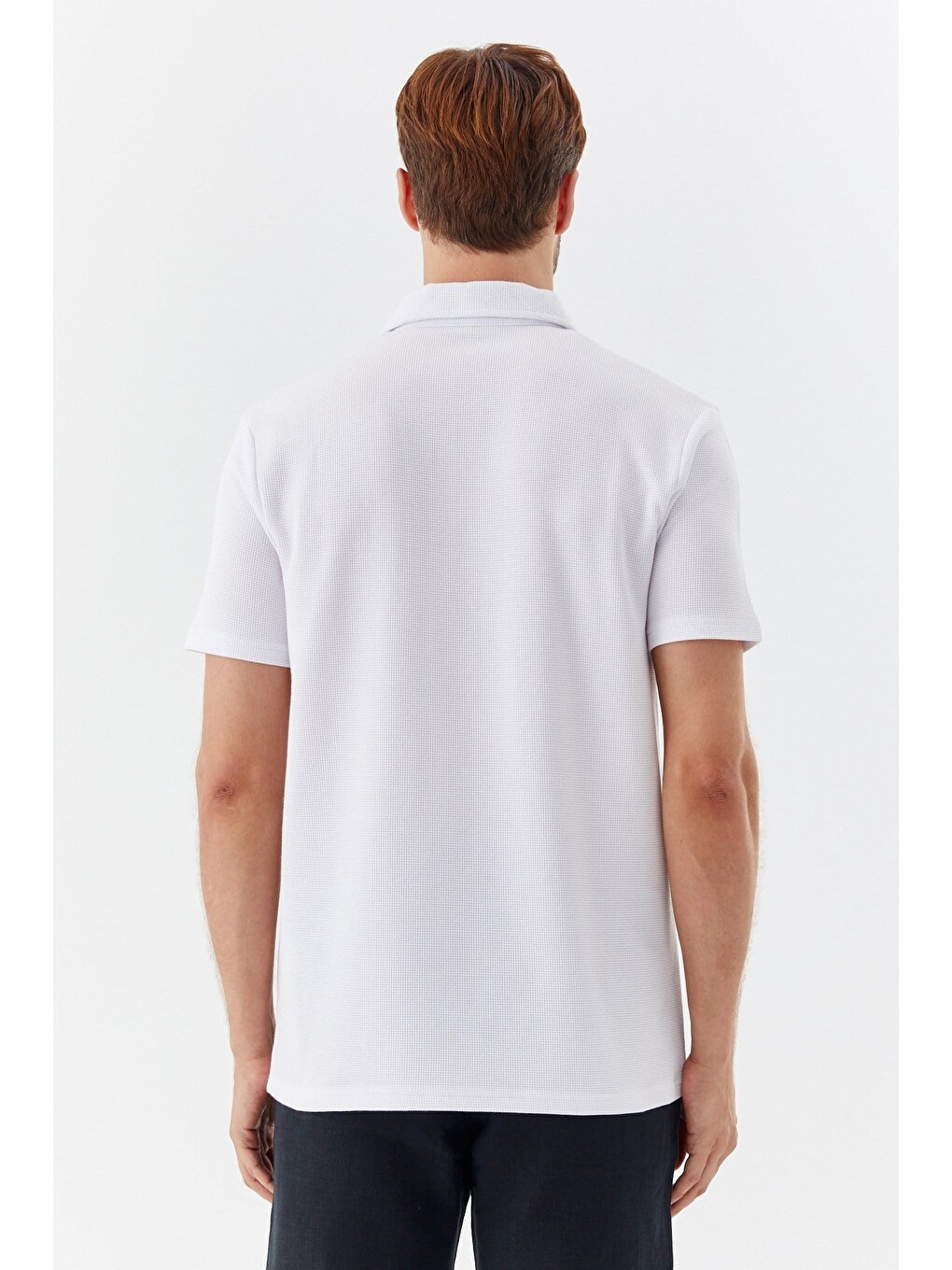 Ekru Piti Kare Desenli Pamuklu Polo Yaka T-shirt-5