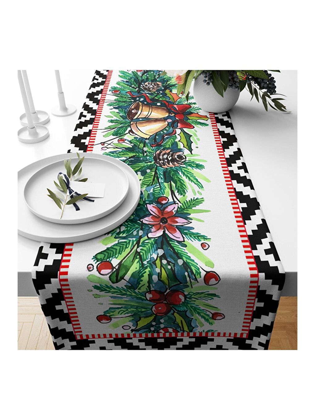 Karışık Yılbaşı Temalı Kadife Runner 40x140 cm