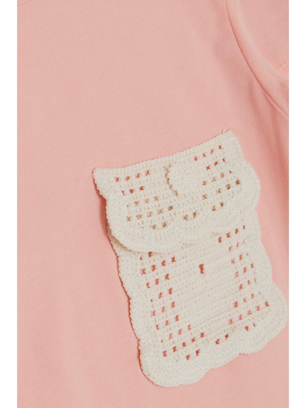 Pembe Kız Çocuk Tişört Cebi Örgü Detaylı Somon (6-12 Yaş)-2