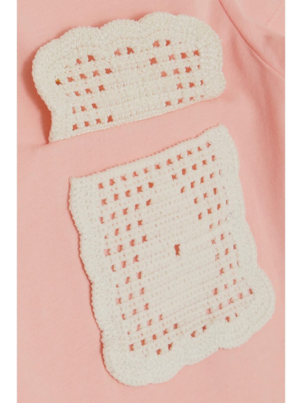 Pembe Kız Çocuk Tişört Cebi Örgü Detaylı Somon (6-12 Yaş)-3