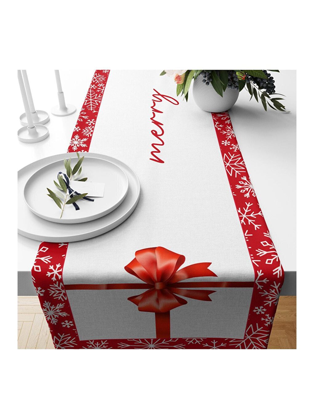 Karışık Yılbaşı Temalı Hediye Paketi Desenli Kadife Runner 40x140 cm