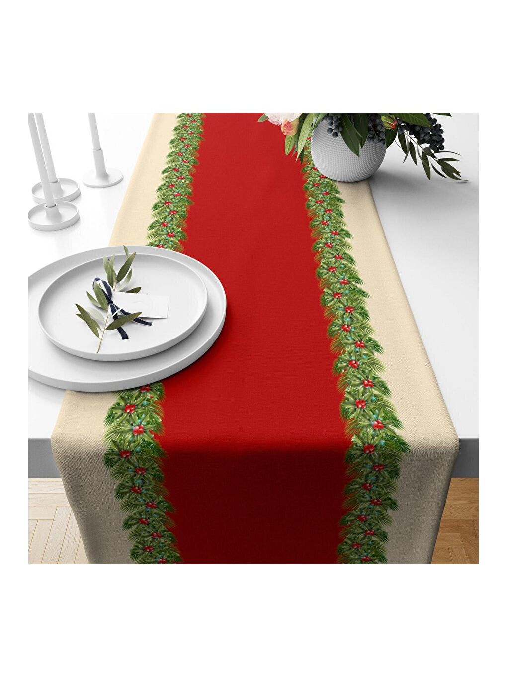 Karışık Yılbaşı Temalı Kadife Runner 40x140 cm