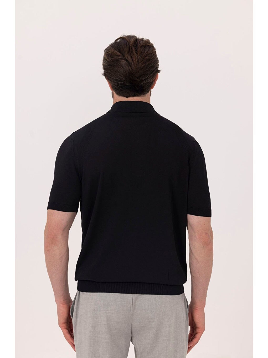 Siyah Reglan Fermuarlı Polo Yaka Triko T-shırt-3