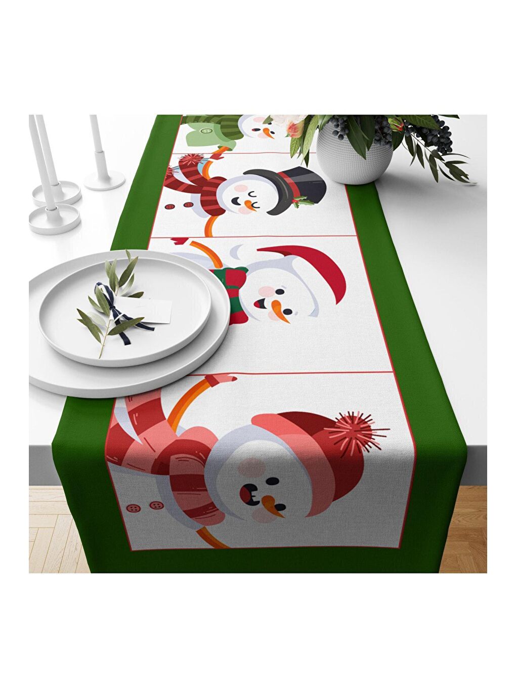 Karışık Yılbaşı Temalı Kardan Adam Desenli Kadife Runner 40x140 cm