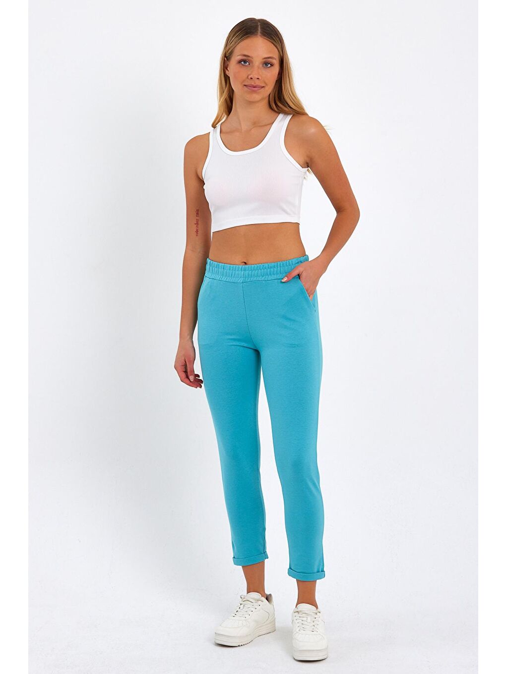 Turkuaz Kadın Katlamalı Paça Basic Alt Eşofman-1