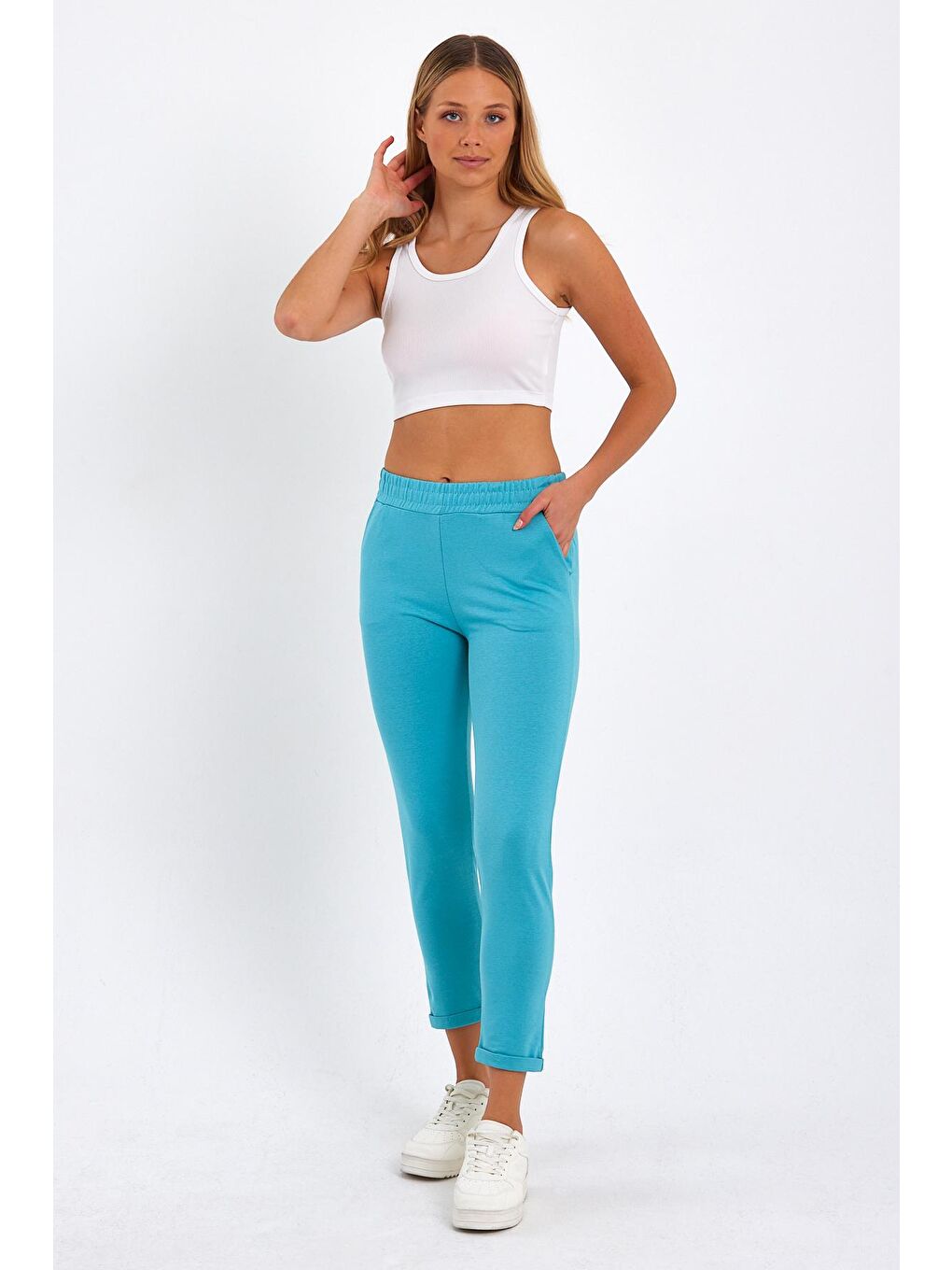 Turkuaz Kadın Katlamalı Paça Basic Alt Eşofman-3