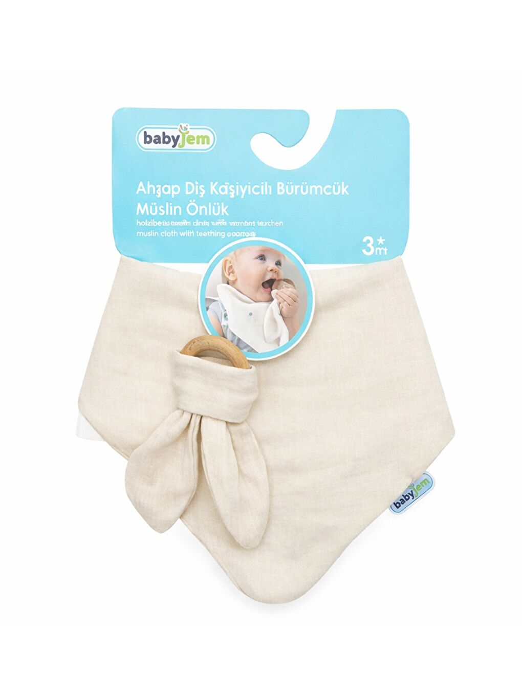 Ahşap Diş Kaşıyıcılı Bürümcük Müslin Önlük Ekru-1