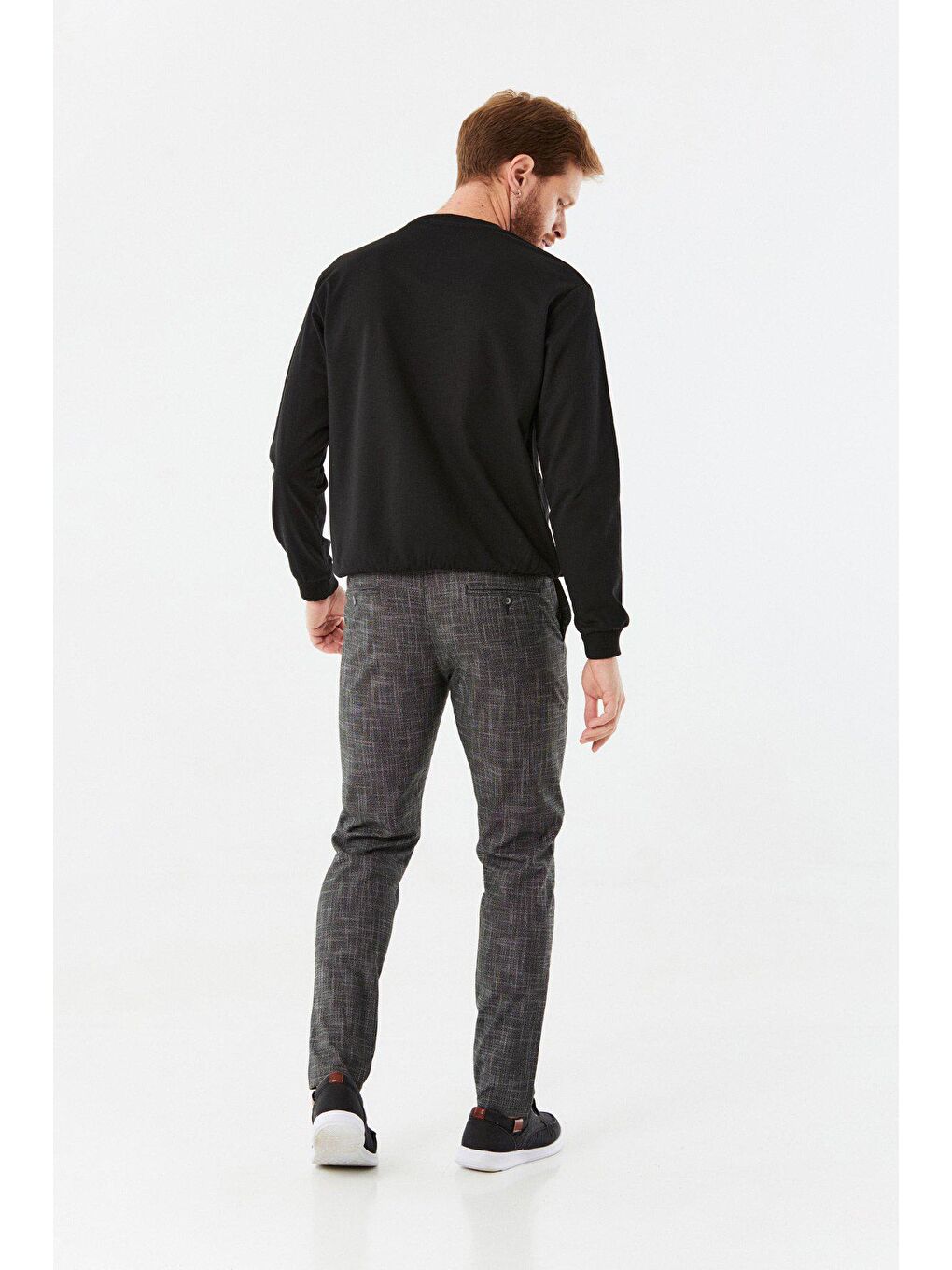 Siyah Basic Bisiklet Yaka Sweatshirt-2