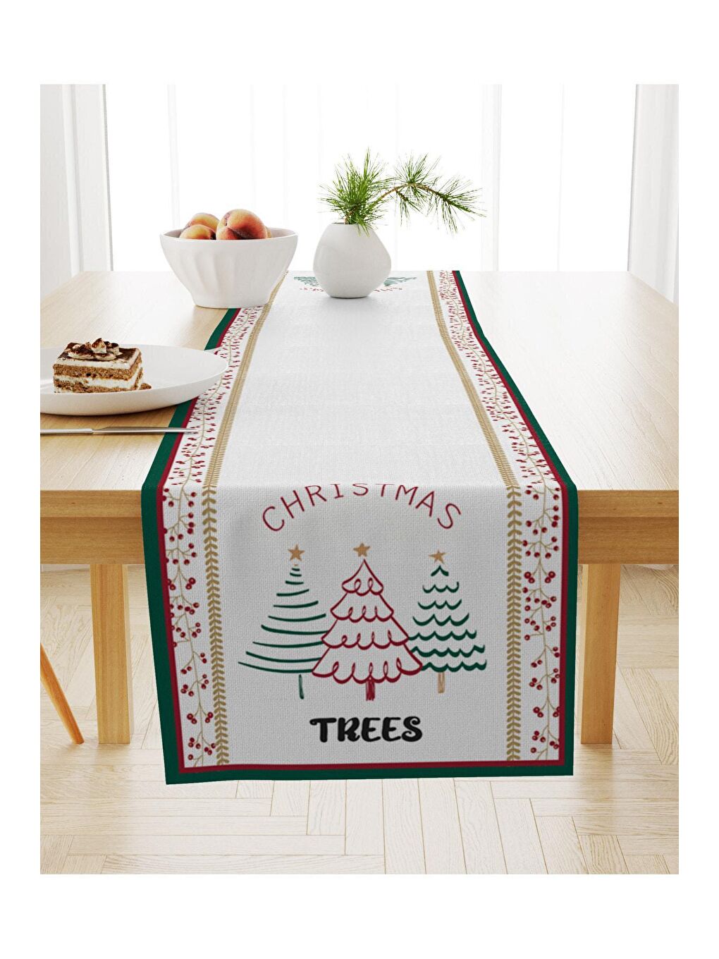 Karışık Yılbaşı Temalı Ağaç Desenli Kadife Runner 40x140 cm