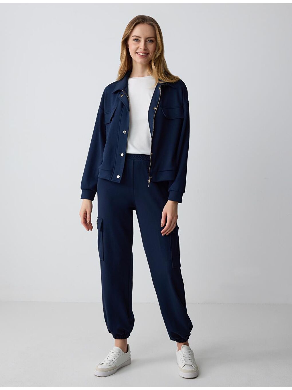 Lacivert Rahat Kesim Yüksek Bel Modal Örme Pantolon