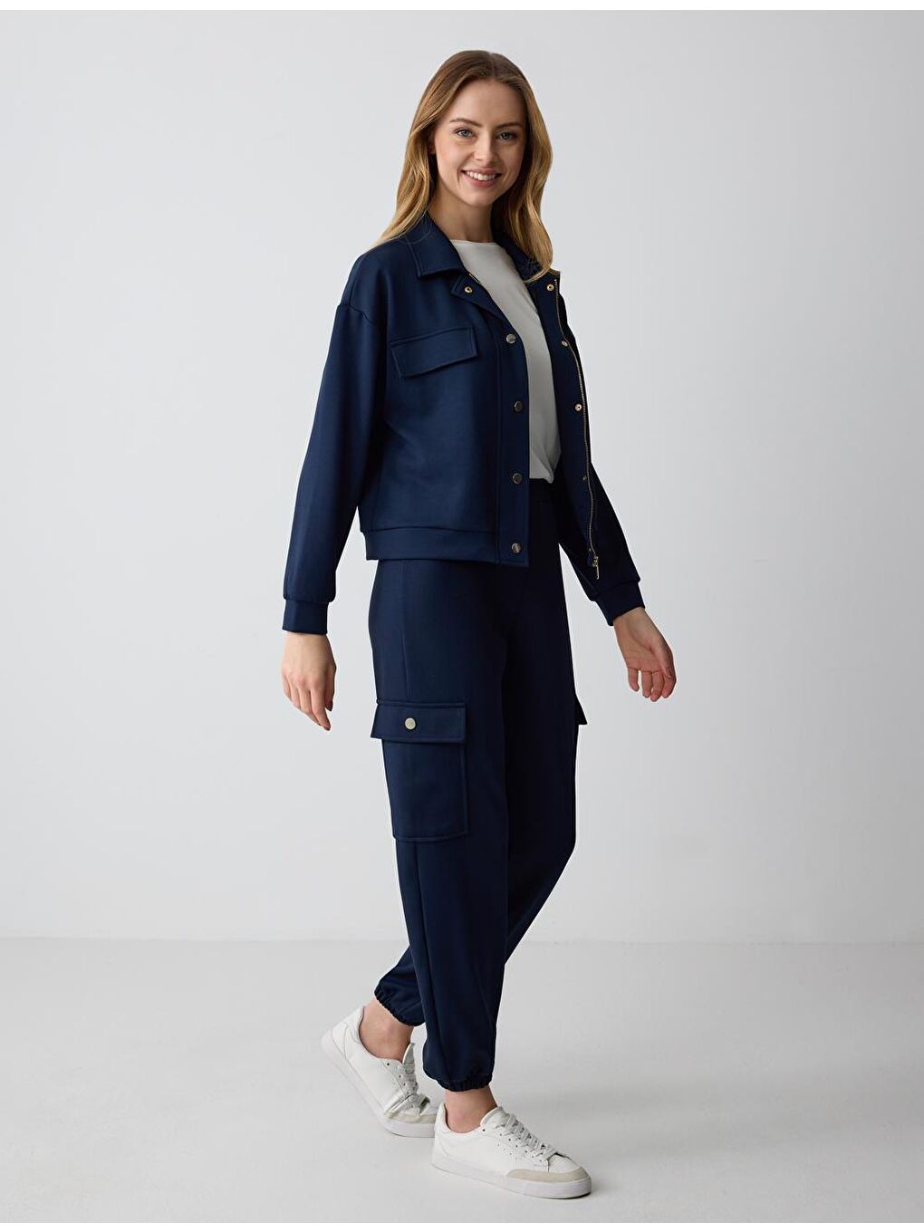 Lacivert Rahat Kesim Yüksek Bel Modal Örme Pantolon-2