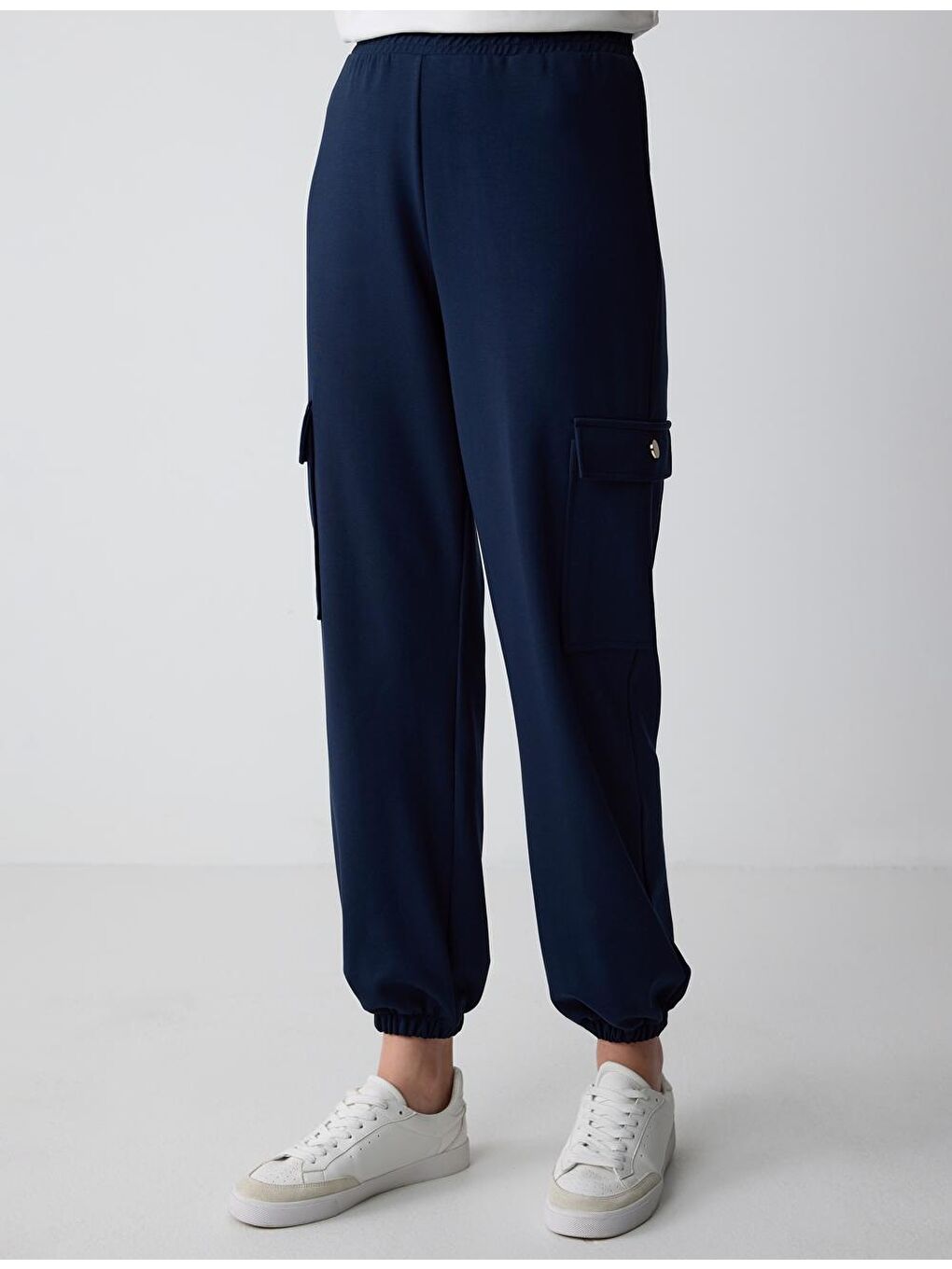 Lacivert Rahat Kesim Yüksek Bel Modal Örme Pantolon-3