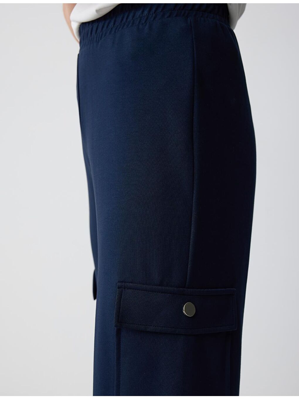 Lacivert Rahat Kesim Yüksek Bel Modal Örme Pantolon-4