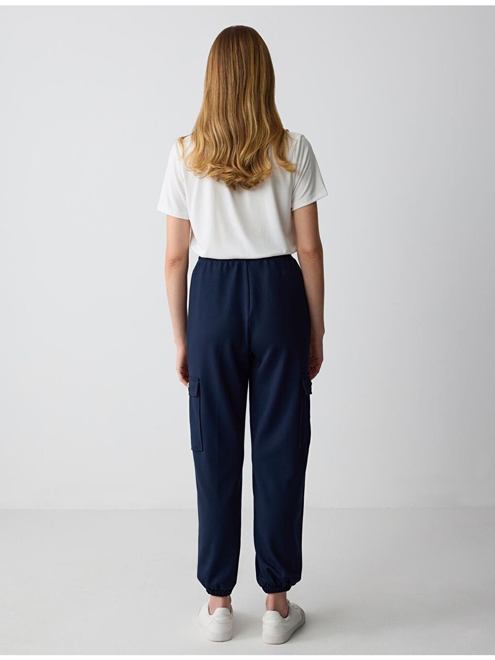 Lacivert Rahat Kesim Yüksek Bel Modal Örme Pantolon-5