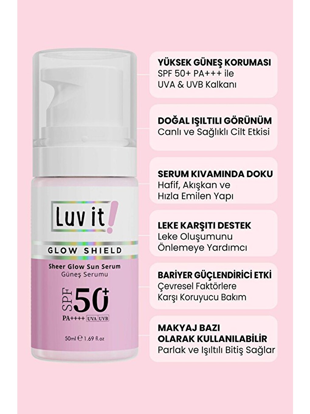 SPF 50+ Leke Karşıtı Güneş Serumu - Yüz ve Cilt Bakımı için Güneş Koruyuculu Serum 50 ml-3