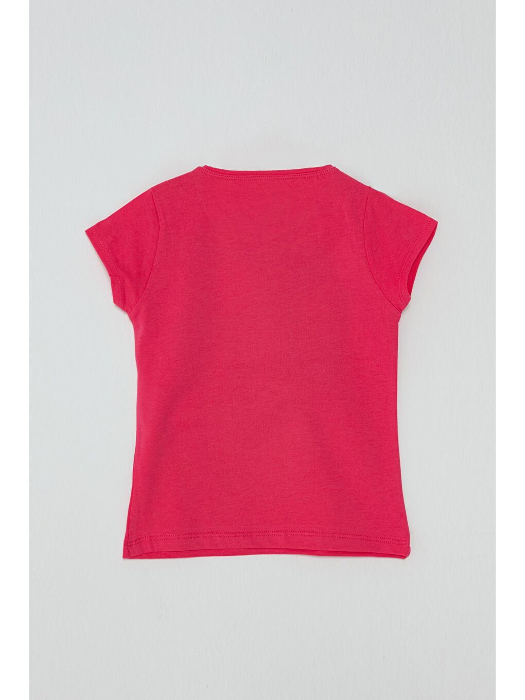 Pembe S Yaka Yazı Baskılı Kız Çocuk Tişört-1