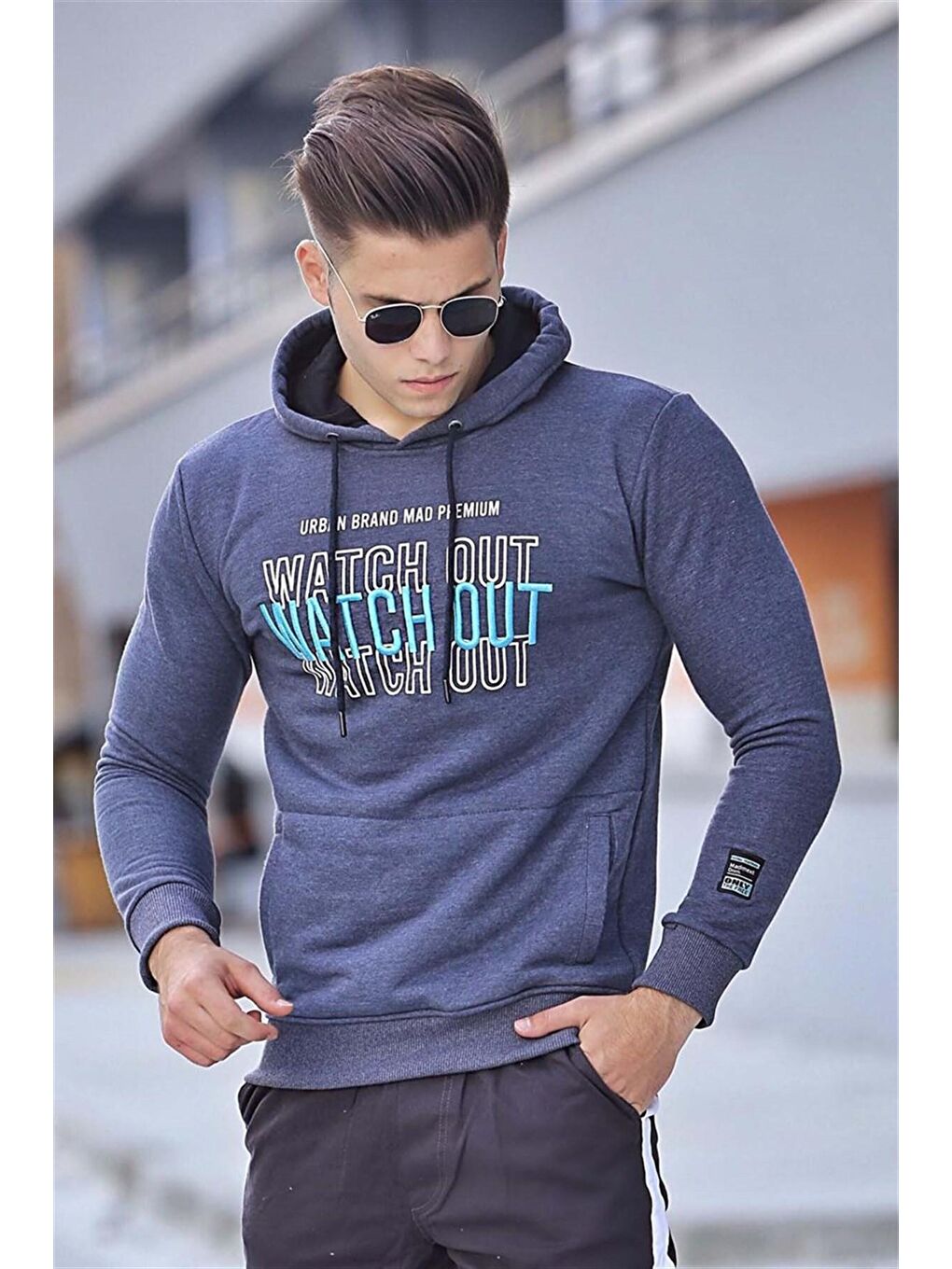 Madmext Lacivert Baskılı kapüşonlu Sweatshirt 4381