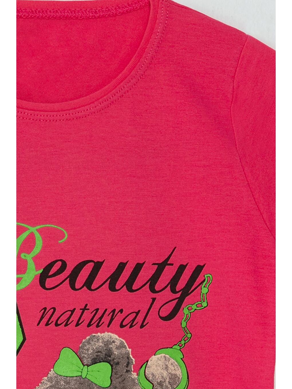 Pembe S Yaka Yazı Baskılı Kız Çocuk Tişört-2