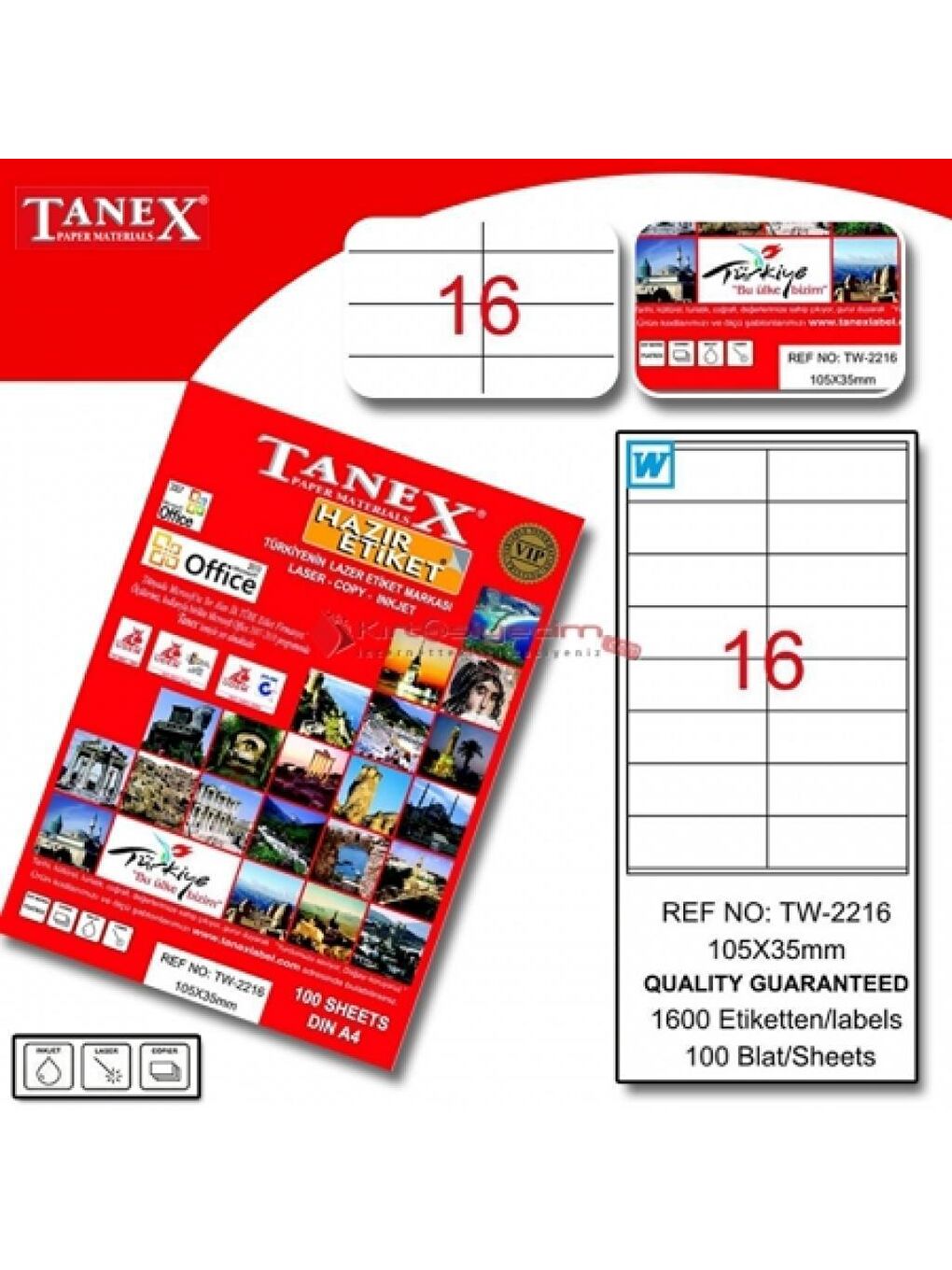 Tanex Beyaz TW-2216 105X35 mm Laser Etiket 100 Adet