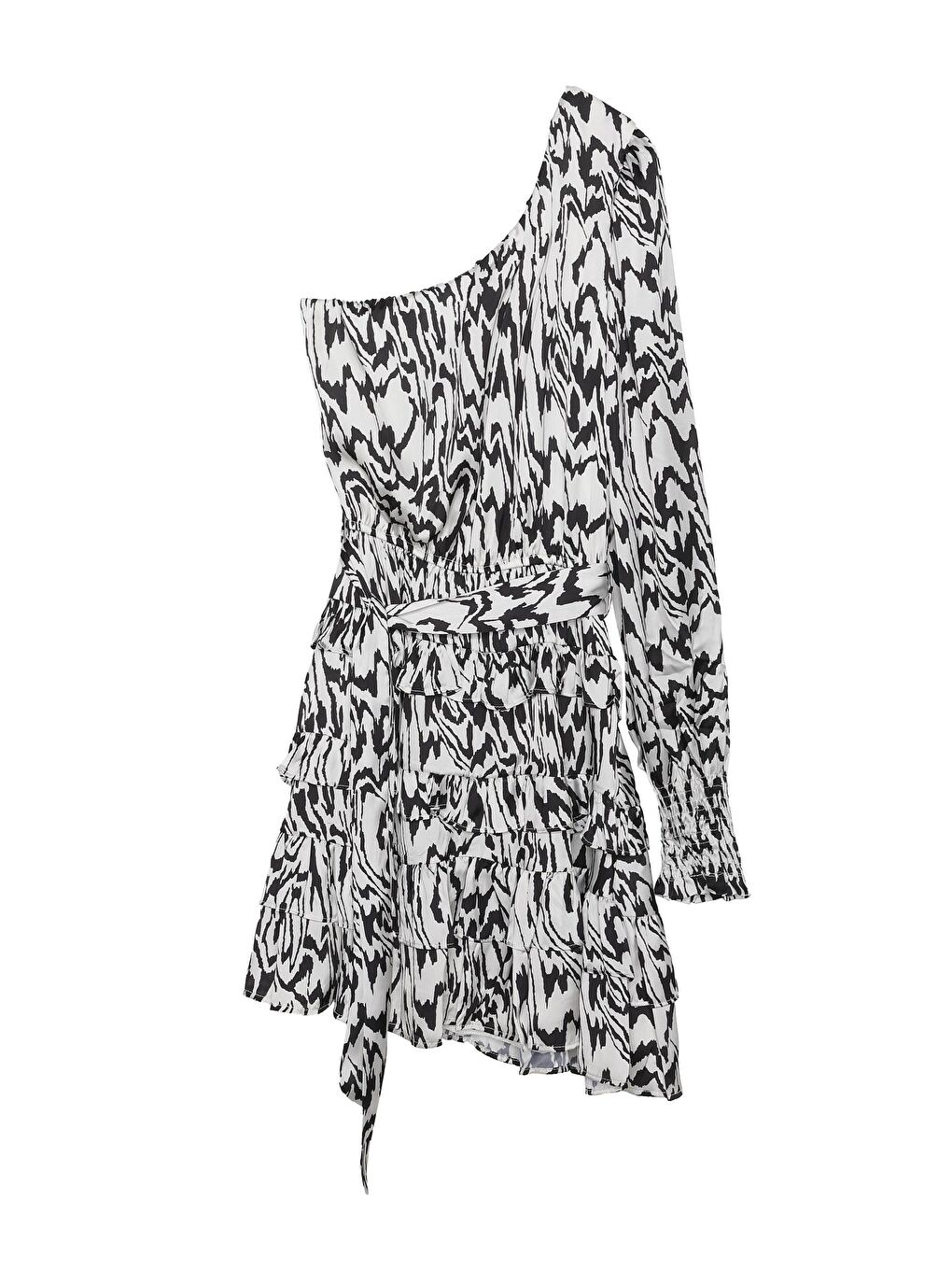 Tek Omuz Detaylı Saten Mini Elbise Siyah-1