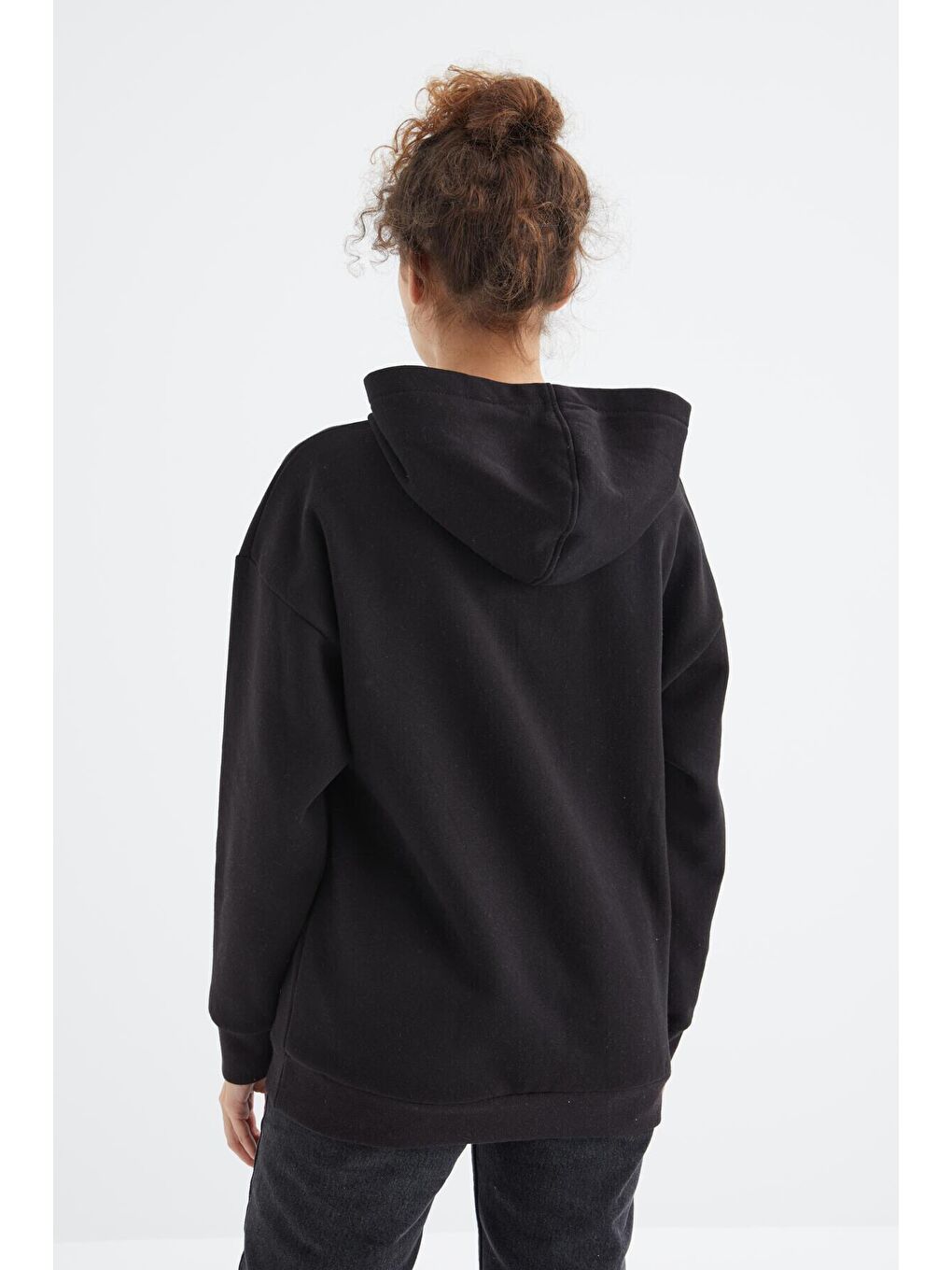 Kadın Siyah Kapüşonlu Baskılı Oversize Sweatshirt-4