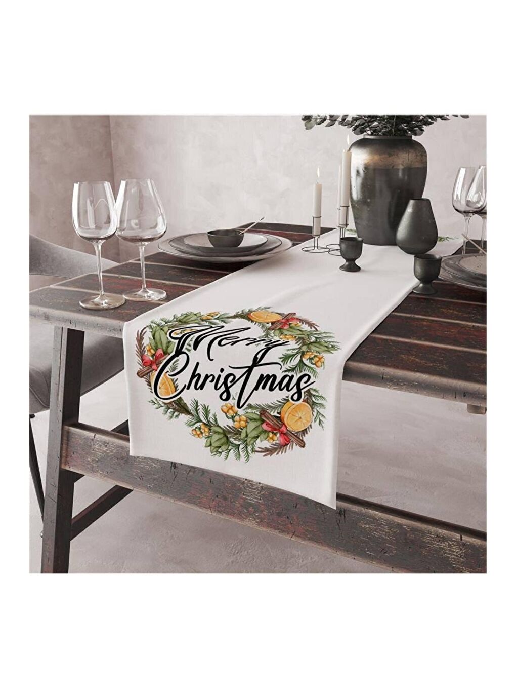 Karışık Yılbaşı Temalı 4lü Kırlent Kılıfı Ve Runner 5li Set 40x140 cm-1