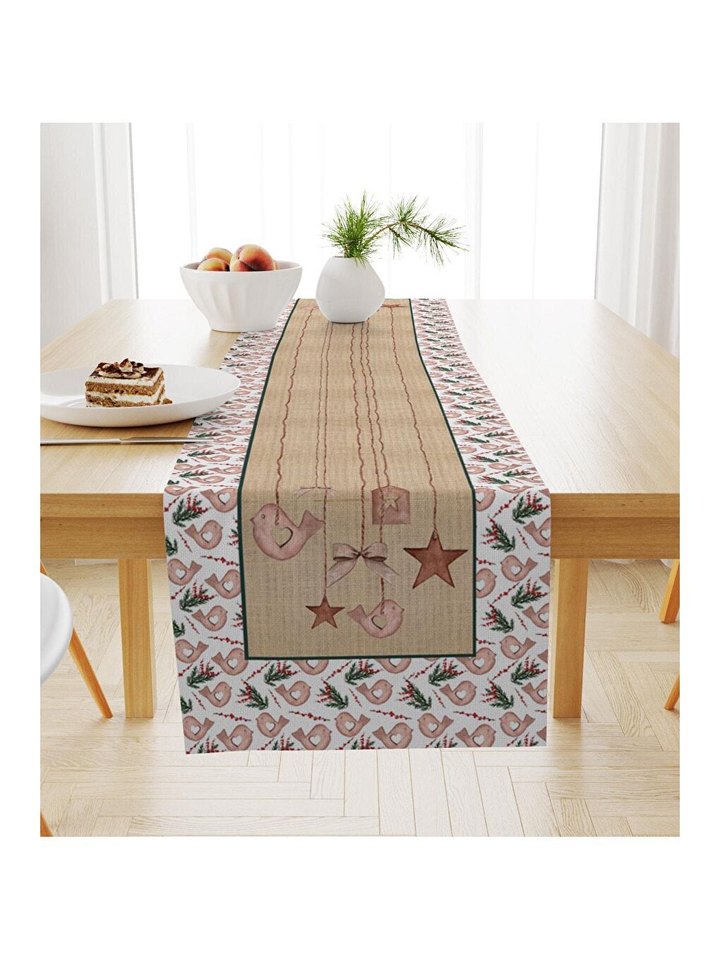 Karışık Yılbaşı Temalı Yıldız Desenli Kadife Runner 40x140 cm