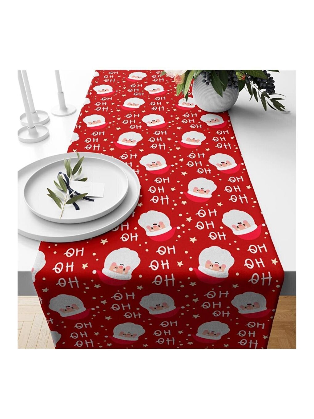 Karışık Yılbaşı Temalı Noel Baba Desenli Kadife Runner 40x140 cm