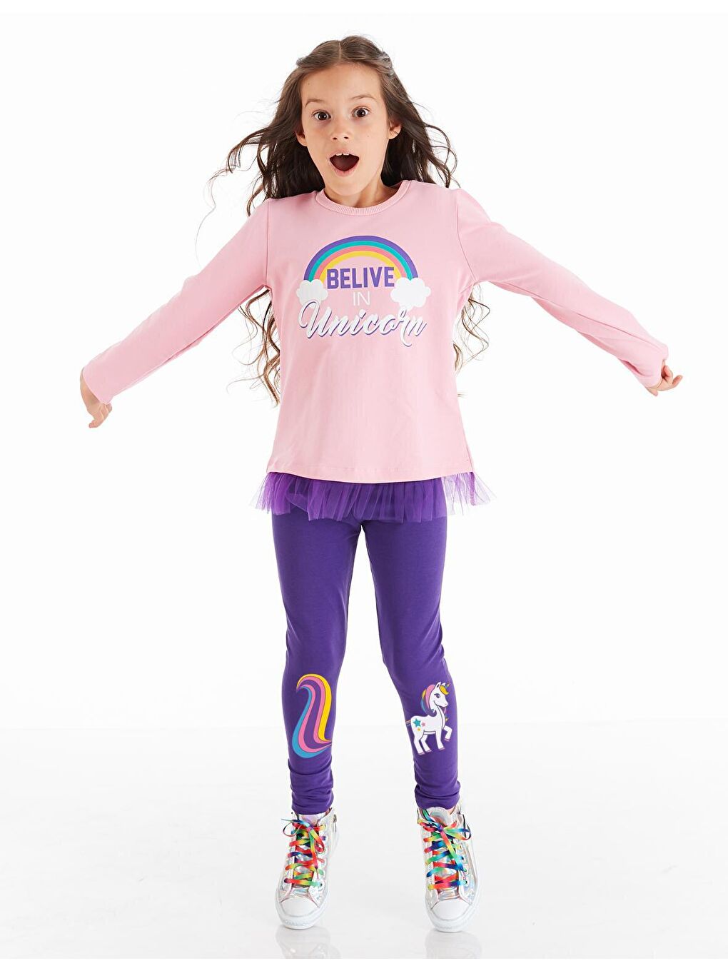 Denokids Karışık Colorfull Unicorn Kız Tunik Takım