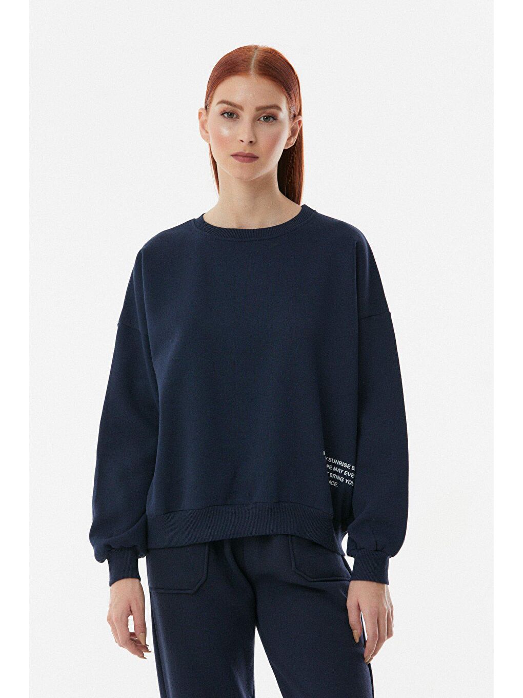 Lacivert Baskılı Bisiklet Yaka Sweatshirt-2