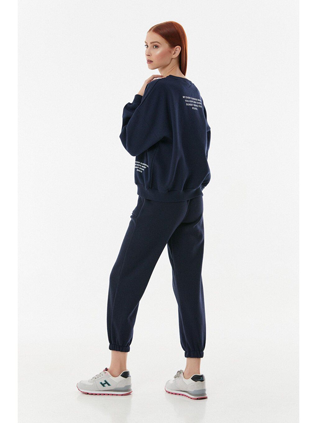 Lacivert Baskılı Bisiklet Yaka Sweatshirt-4