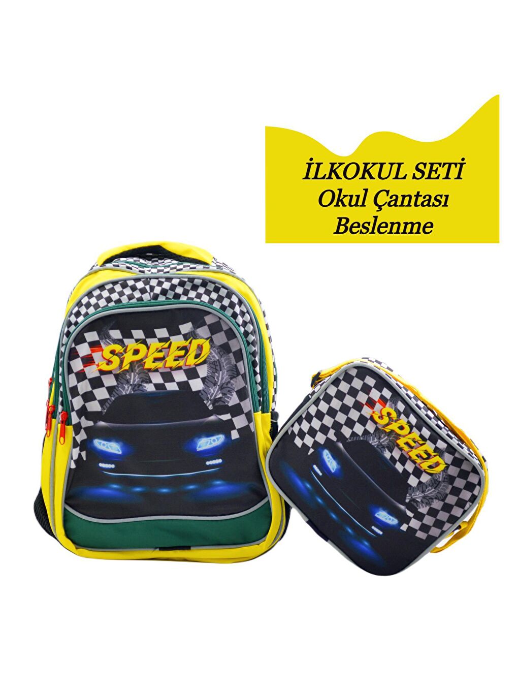3 Bölmeli İlkokul Okul Sırt Çantası Ve Beslenme Çantası Speed Sarı